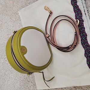 Tory Burch T Monogram Color-Block Circle Bag, Cream & Green